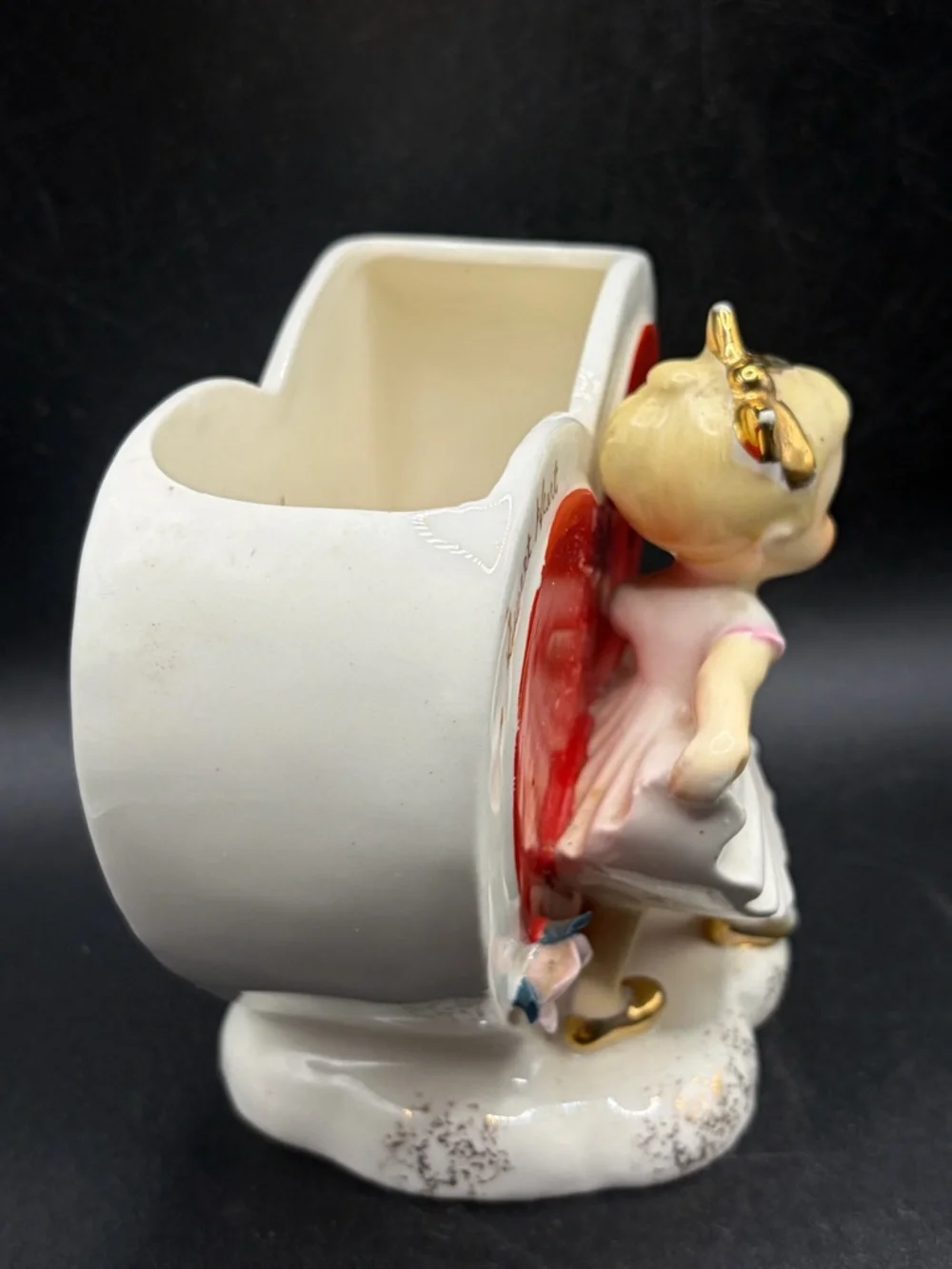 Napco Vintage Hand Painted Sweet Heart Ceramic Girl Figure Vase Planter S719B
